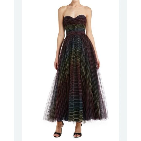 Monique Lhuillier Dresses & Skirts - Monique Lhuillier Collection Strapless Tulle Gown Rainbow Polka Dot Size 0 NWT